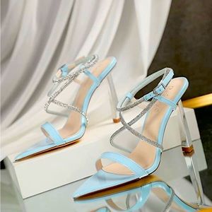 Women pointed stiletto shoe in the color baby blue size 9